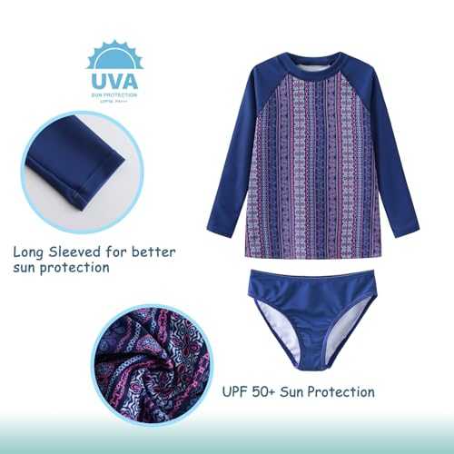 Image of Girls Long Sleeve Rash Guard Set Tie Dye Bathing Suits Two Piece Swimsuits for Kids Swim Shirts 3-16 Years