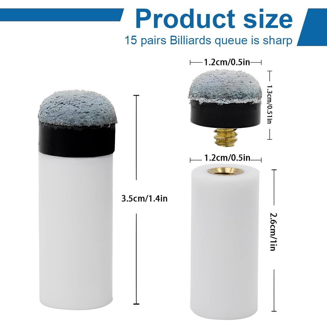 15 Pcs Punte di Ricambio per Stecche da Biliardo,Applicabile per Stecca da Biliardo,Accessori Biliardo,Facili da Installare