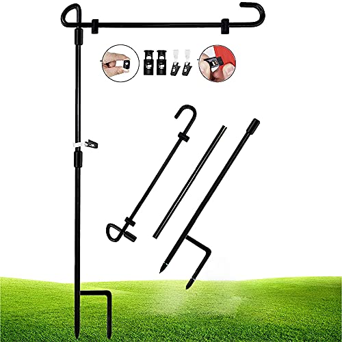 XCH Garden Flag Holder Stand, Garden Flag Pole Black Wrought Iron for Yard - Holds Flags up to 15