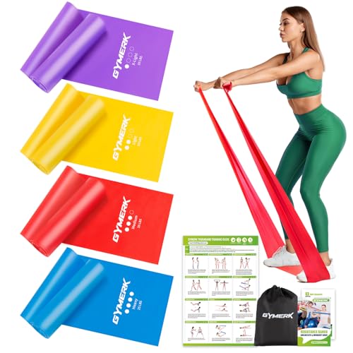 GYMERK Fitnessbänder Set 4er, 1.8M/2M Fitnessband, 4 Widerstandsstufen mit Übungsposter, Gymnastikband mit Tragetasche & Übungsanleitung, Ideal für Yoga, Pilates, Muskelaufbau GYMERK Fitnessbänder Set 4er, 1.8M/2M Fitnessband, 4 Widerstandsstufen mit Übungsposter, Gymnastikband mit Tragetasche & Übungsanleitung, Ideal für Yoga, Pilates, Muskelaufbau