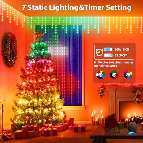 AHAWILL Icicle Lights for Outside,33ft Christmas Lights Outdoor with Dimmable 255LED,IP65 Waterproof,USB Plug in Curtain String Lights with DIY Scene Modes for Party,Roof,Halloween Decor(Multicolor) - image 3