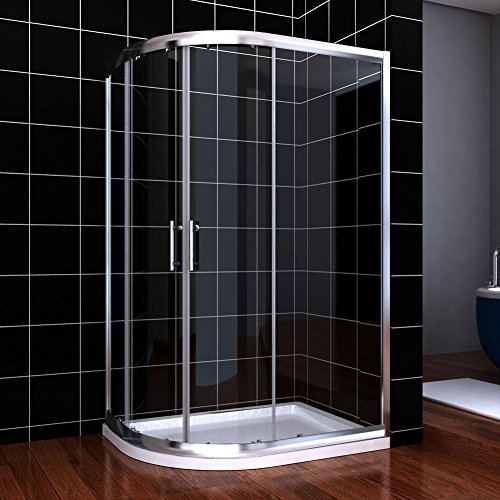 ELEGANT 1000 x 800 mm Left Quadrant Shower Enclosure 6mm Sliding Glass Cubicle Door with Tray + Waste
