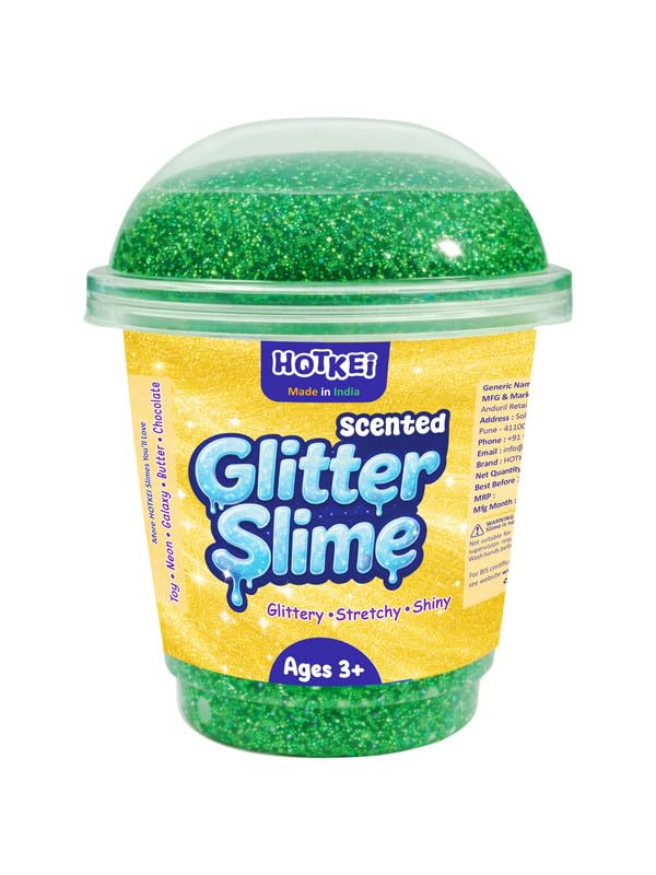 Image of HOTKEI Green Glitter Slime for Kids 3 to 10 Years Super Stretchy, Soft & Smooth Premium Shiny Slime Non-Toxic Sparkle Fun Slimy Toy Birthday & Return Gift for Kids Boys and Girls