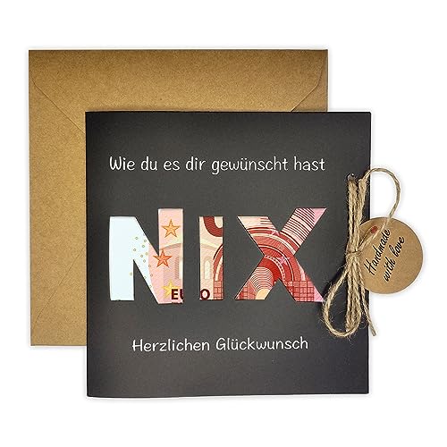 Geldgeschenk Verpackung mit Umschlägen für alle die Sich Nichts wünschen, NIX Geschenk für Geburtstag Reisen Urlaub Hochzeit Weihnachten - Originelle Lustige Geschenke für Männer und Frauen