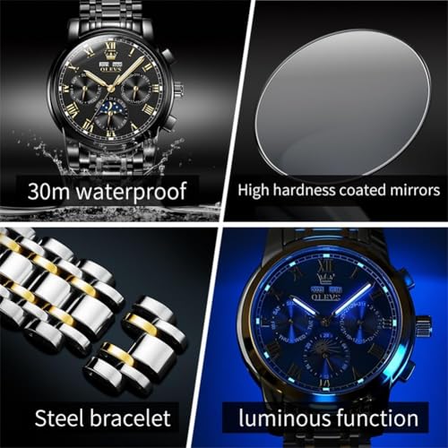 Image of OLEVS Mens Automatic Watches Self Winding Mechanical Luxury Dress Stainless Steel Waterproof Wrist Watches for Men
