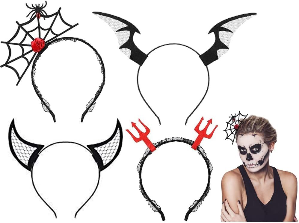 [CHWNIBAY] ハロウィン カチューシャ 髪飾り 4個セット ハロウィーン飾り ヘアバンド 2個ピン付き ハロウィングッズ コスチューム道具 クモ 小悪魔 魔女の帽子 ハロウィーン装飾 コスプレ/仮面舞踏/仮装/パーティー/写真撮影用