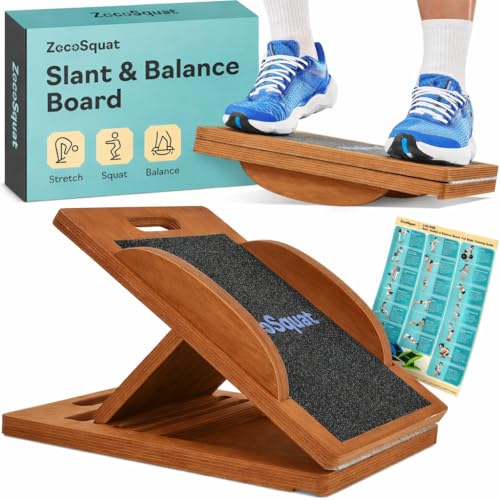 Slant Board with 6 Incline Angles - Transforms Into a Balance Board - Premium Calf Stretcher and Wobble Board for Effective Calf Stretching and Squats - Slant Boards for Exercise & Calf Stretch Board with Velour Board Surface