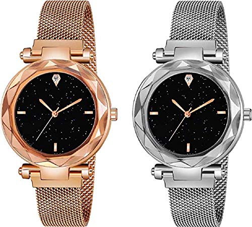 Acnos® Premium 4 Point Rose-Gold and Silver Color with Trending Magnetic Analogue Metal Strap Watches for Girls and Womens Pack of - 2(P-180-220) (B08964GSBL) Amazon Price History, Amazon Price Tracker