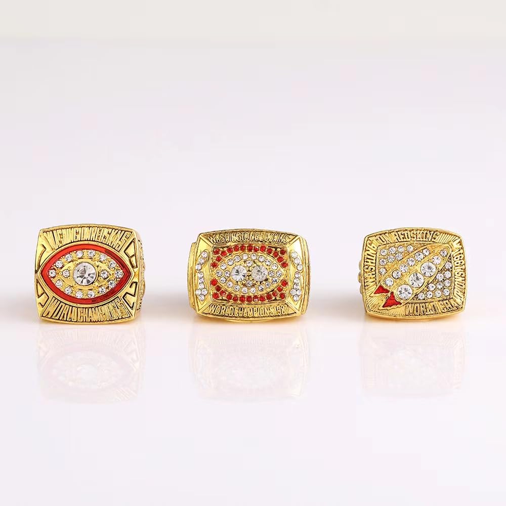 RyDdpz GIFT SET WST COMMEMORATIVE RINGS FOR 1982 1987 1991 3-TIMES RUGBY CHAMPIONSHIPS,WASHINGTON 3 RINGS SET WITH 3-HOLE WOODEN DISPLAY BOX PACKAGING, HOLIDAY GIFT FOR BASEBALL FANS