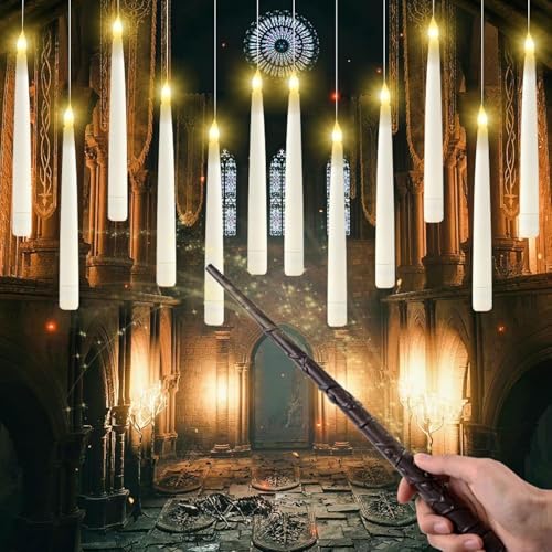 Floating Candles with Magic Wand Remote 12pcs Flameless Candles Floating Led Candles Battery Candles Flickering for Harry Potter Halloween Decoration Candles for Home Room Ceiling Closet Outdoor
