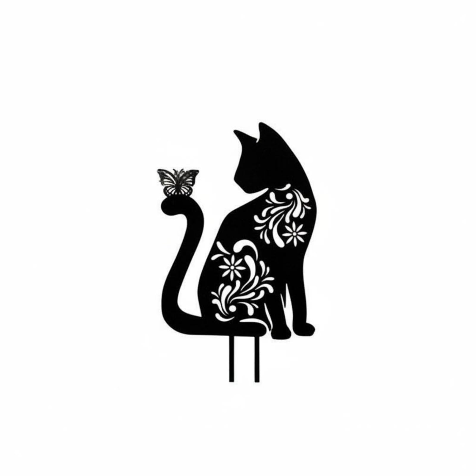 Wrought Iron Creature Outline Garden Stake Weatherproof Metal Creature Lawn Decoration Anti-Rust Hollow-Out Cat Yard Art Long-Lasting for Dog Lovers, Flower Bed, Patio, Pathway, Cat C-image-28