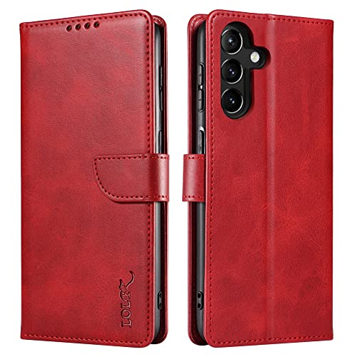 Étui cuir vintage Samsung A54 rouge LOLFZ aux finitions soignées