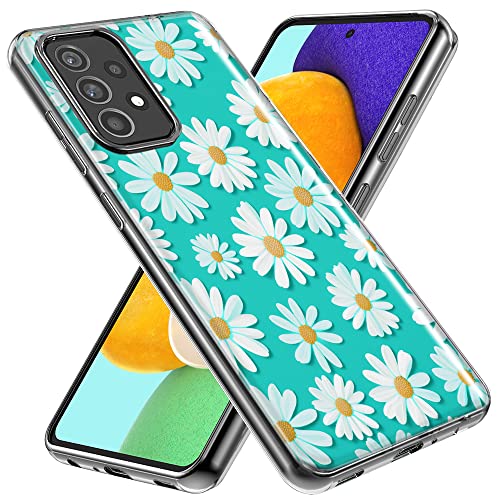 Mundaze - For Samsung Galaxy A51 Turquoise Teal White Daisies Cute Daisy Polka Dots Case Slim Hybrid Shockproof Hard Shell Soft Tpu Heavy Duty Protective Phone Cover #TOP1