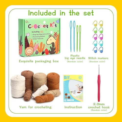 Image of UzecPk Crochet Kit for Beginners, Crochet Kit, 4 Pcs Crochet Coasters Kits with Crochet Yarn, Crochet Hook, Step-by-Step Instructions Video, Crochet Supplies Set Craft Kits for Adults