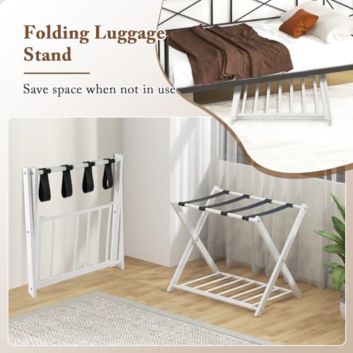 FANTASK Kofferständer klappbar, 68x 45 x 57 cm, 2-Stöckige Kofferablage Metall, Gepäckablage, Kofferablage für Schlafzimmer, Gästezimmer, Hotel (Weiß)