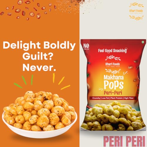 Image of Khari Foods Premium Flavoured Makhana 25g, Crunchy & Roasted Makhana Pops, Protein Source, Fibre Rich, No Palm Oil, Gluten Free (Peri Peri Pack 4)