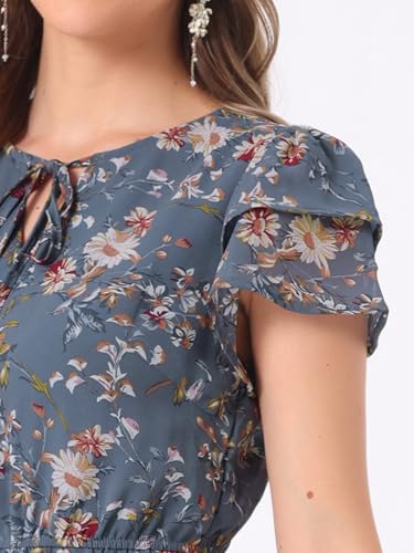 Image of Allegra K Women's Ruffle Sleeve Self-Tie V Neck Flowy Ruffled A-Line Floral Chiffon Dress