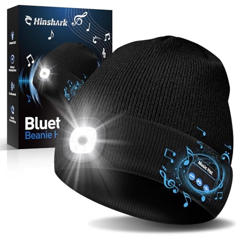 Hinshark Geschenke für Männer/Frauen, Bluetooth Mütze mit LED Licht, Männer Geschenke Weihnachten, Geburtstagsgeschenk Kleine Lustige Geschenke für Männer Weihnachten, Wintermütze Beanie Herren