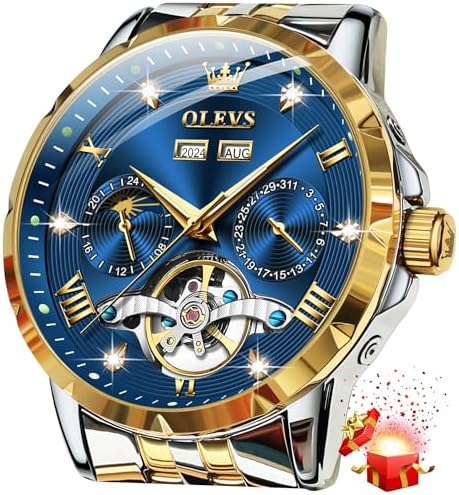 OLEVS Mens Automatic Watch Luxury Dress Diamond Self Winding Skel...