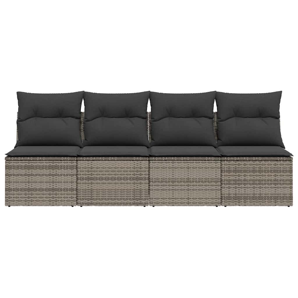 Canapé de Jardin 4 Places Résine Tressée Gris avec Coussins