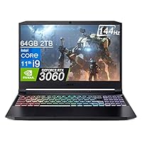 Acer Nitro 5 (15.6″ FHD 144Hz, Intel i9-11900H, 64GB RAM, 2TB PCle SSD, GeForce RTX 3060 6GB), RGB Backlit Gaming Laptop, Webcam, Killer Wi-Fi 6, DTS:X Audio, Ray Tracing, Windows 11 Home