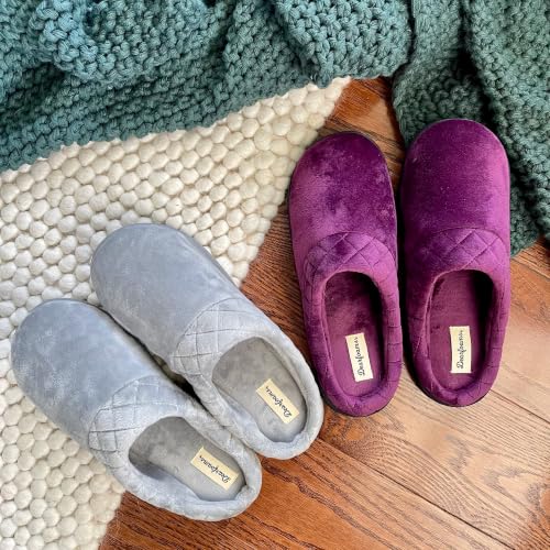 Image of Dearfoams Women's Lightweight Memory Foam Indoor House Slipper Darcy Velour Clog with Wide Widths
