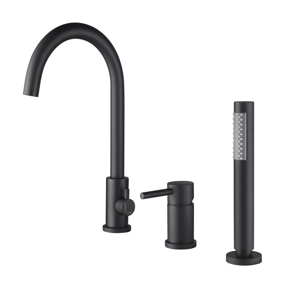 Set di rubinetteria per Vasca da Bagno Nera contemporanea con Miscelatore Doccia, Rubinetto a 3 Fori, valvola in Ceramica a Maniglia Singola, Elegante Accessorio da Bagno Moderno per un'espe