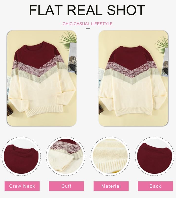 Image of Dokotoo Womens Color Block Sweaters Long Sleeve Pullover Knit Tops | Winter,Cable Knit,Casual,Loose,Striped,Soft,Warm