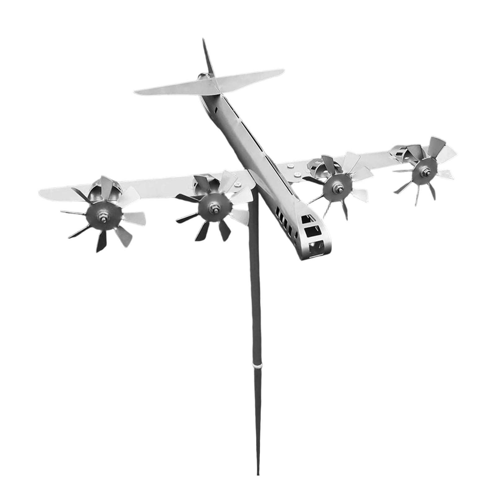 Aircraft Wind Spinner Outdoor Metal Wind Spinner with Rotatable Wheel Dynamic Winds Sculptures Metal Windmill Stake Antique Combine Decoration