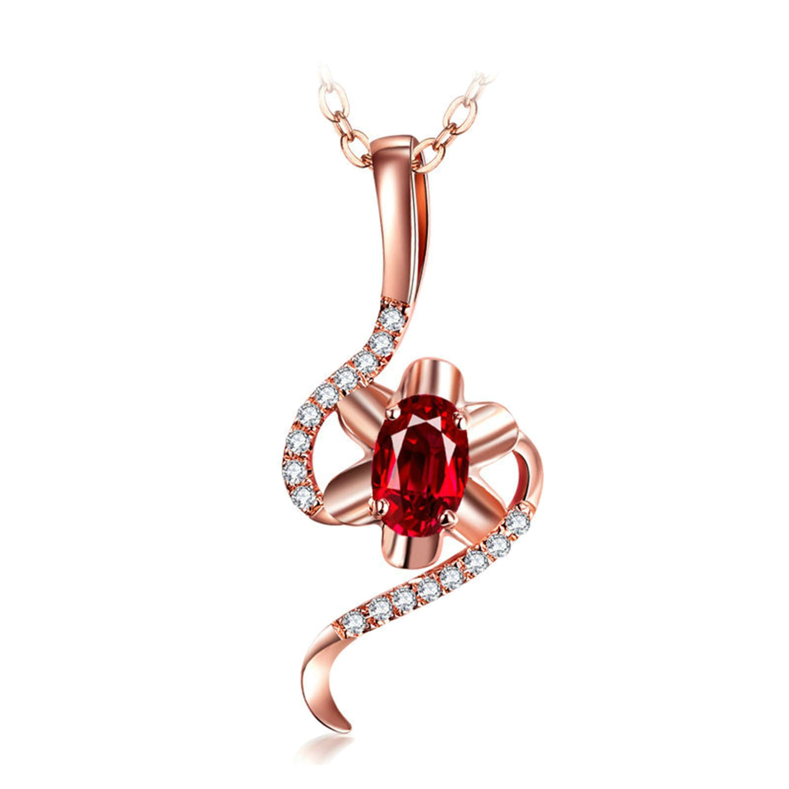 Collar para mujer 750 585 375 oro rosa, cadena colgante flor con rubí ovalado de 0,5 ct y diamante de 0,04 ct collar 45 cm para boda novia