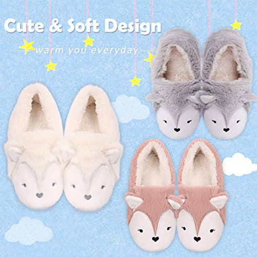 Womens Fox Fleece Animal Cozy House Slippers Indoor Outdoor Christmas Slippers For Women Pink #TOP2