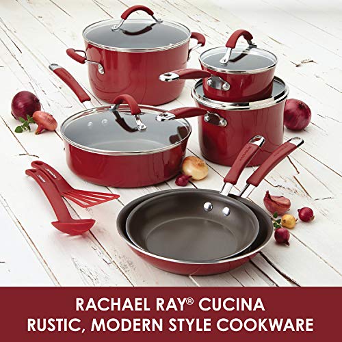Rachael Ray 52410 Cucina Nonstick Bakeware Set with Baking Pans, Baking Sheets, Cookie Sheets, Cake Pan and Bread Pan - 10 Piece & Cucina Nonstick Cookware Pots and Pans Set, 12 Piece, Cranberry Red - Image 7