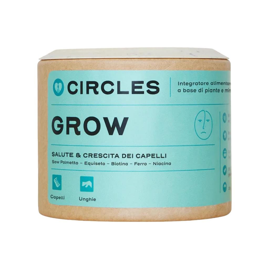 Circles GROW – Integratore Anti Caduta e Ricrescita Capelli Donna | Biotina, Saw Palmetto, Equiseto, Ferro | Capelli e Unghie | Senza Zuccheri né Edulcoranti | 30 Capsule