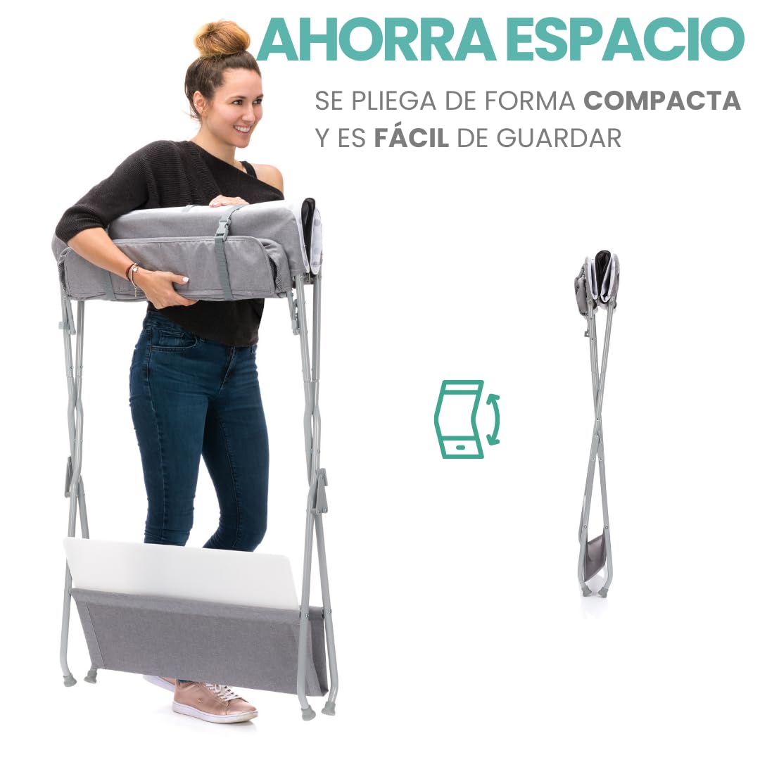 Fillikid Cambiador Bebe Mueble Plegable, Plastificado Impermeable con Organizador de Pañales - Topos/Gris