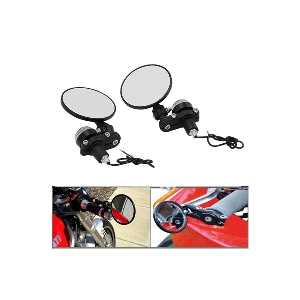 motos Miroir vélo Lot 2 Rétroviseurs Guidon Moto Universels En Aluminium, 7/8" (22 Mm), Avec Éclairage(Mirror with Light)