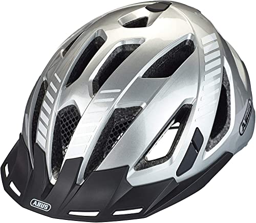 ABUS Stadthelm Urban-I 3.0 - Fahrradhelm mit Rücklicht, Schirm und Magnetverschluss - für Damen und Herren - Silber, Größe S – Ansicht 4
