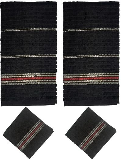 Set of 4, 100 Ring Spun Ribbed Terry Cotton 2 Kitchen Dish Towel Size: 16” x 27”, Wash Cloths Size: 13” x 13” Ultra Absorbent & Durable for Wiping