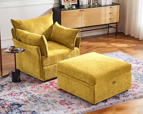 Sillón con Ottoman Plegable Amarillo miniatura 1