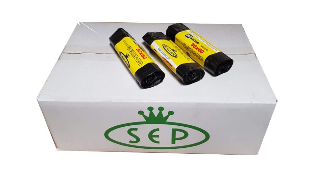 SACCHI PATTUMIERA PER DIFFERENZIATA 50 x 60 NERO CON LEGACCIO ct da 50 rotoli (20 sacchi a rotolo)