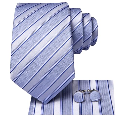 Image of Dubulle Silk Ties Set for Men Formal Paisley Striped Necktie Pocket Square Cufflinks 3PCS Sets Wedding Business Party
