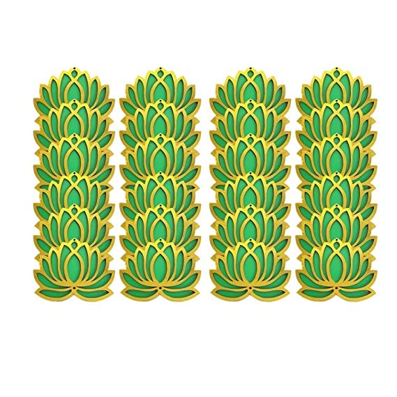 Image of Sanvatsar Home White Golden Lotus 4 Inch Set of 24 Wooden Cutout DIY Rangoli Kit | Decorations for Diwali, Dusshera Wedding Rangoli, Pooja, Decorations, Festival Gift (Green24)