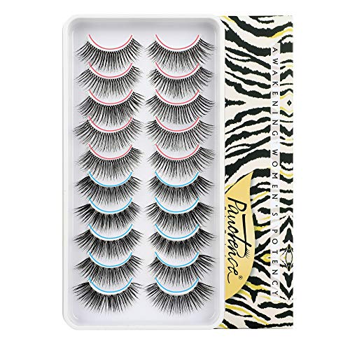 Pawotence Invisible Band False Eyelashes 2 Cat Eye Styles Mixed Natural Look Wispy 10 Pairs Soft Lightweight Reusable Handmade Fake Eyelashes Pack