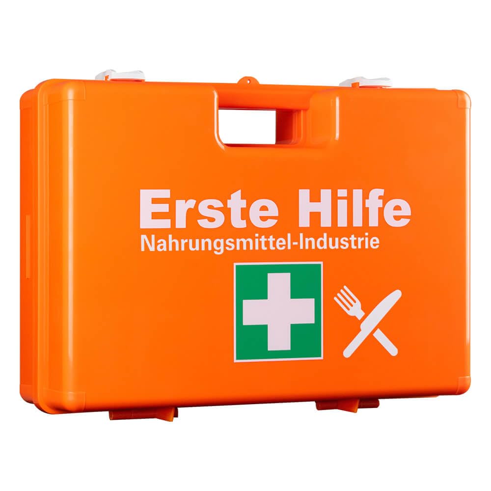 Erste-Hilfe-Koffer Nahrungsmittel, orange, mit Wandhalterung, DIN 13157, Art.-Nr. 611198 | Verbandskasten | Notfallkoffer | Erste Hilfe Kasten