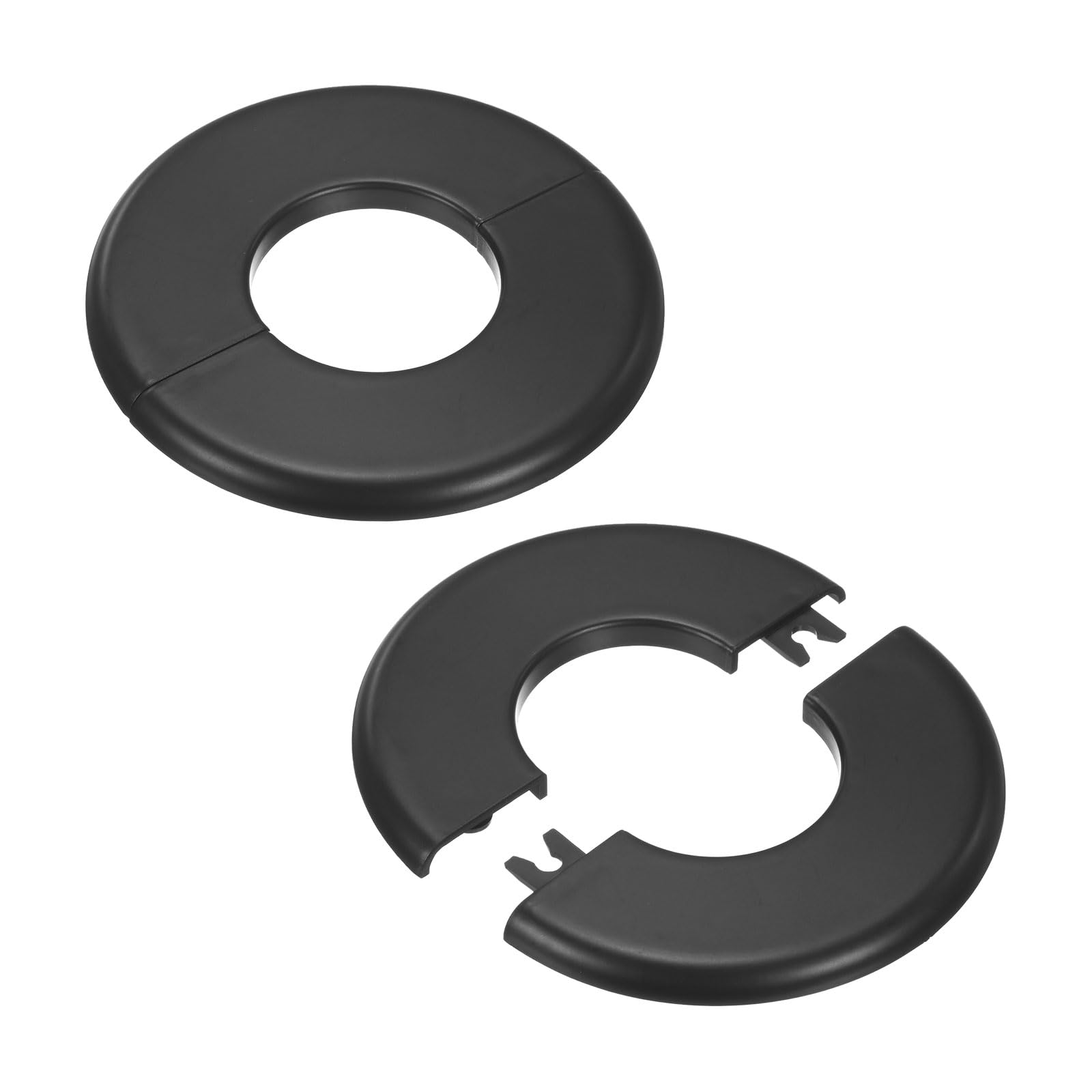 M METERXITY 2-Pack Wall Split Flange, for 1.6 Inch/40mm OD Pipe ABS Escutcheon Plate Round Self-Adhesive Plumbing Cover Plates for Water Pipe/Faucet [Black]