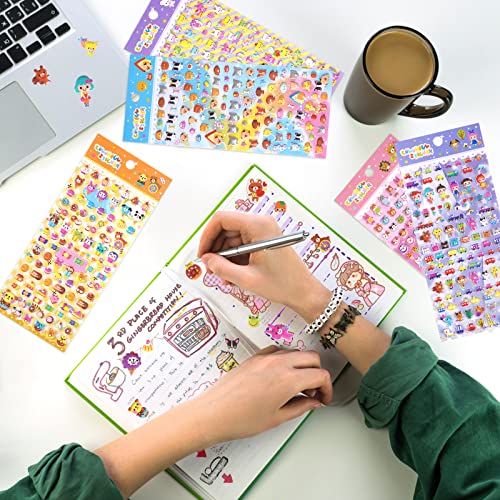 870 PCS Cute Mini Puffy Stickers for Kids Girls 3D Small Tiny Kawaii Stickers Including Animals Cat Rabbit Dog Puppy Kitten Bunny Food Donuts Hearts for Adults Phone Case Laptop,8 Sheets