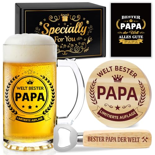 Epaing Papa Geschenk Biergläser Set 0 5 Bierglas mit Gravur und Flaschenöffner Personalisierte Geschenke für Papa Vater Geschenke für Männer Geburtstagsgeschenk für Männer Vatertagsgeschenk