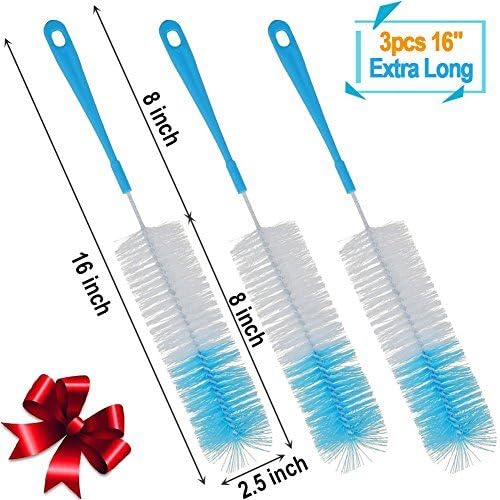 3-Pack 16" Long Bottle Cleaning Brush, Bottle Cleaner for Narrow Neck Beer, Wine, Kombucha, Decanter, Thermos, S'well, Nalgene, Pitcher, Carafe, Brewing Bottles, Oil Bottles, Vase and Jugs by YUKSY