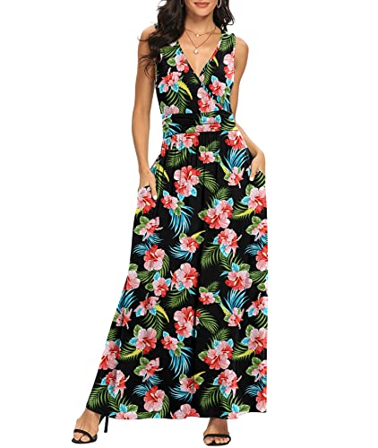 Image of LILBETTER Women Sleeveless Deep V Neck Loose Plain Long Maxi Casual Dress
