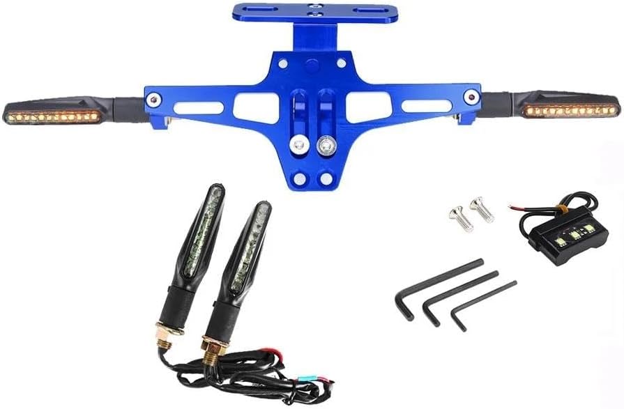 Motorcycle Rear License Plate Mount Holder with Turn Signal Lights for Suzuki GS 500 SV 650 GSXR 1000 DR200S DR200SE DR-Z250 DRZ400E DRZ400S Motorcycle(Blue)