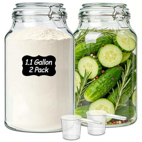 Image of ComSaf Large Glass Jars with Airtight Lids 1.1 Gallon 2 Pack Wide Mouth | BPA-free food-grade glass, wire clamp seal, wide mouth, 138 oz, bulk flour & sugar, rice, kimchi prep, large mason jar